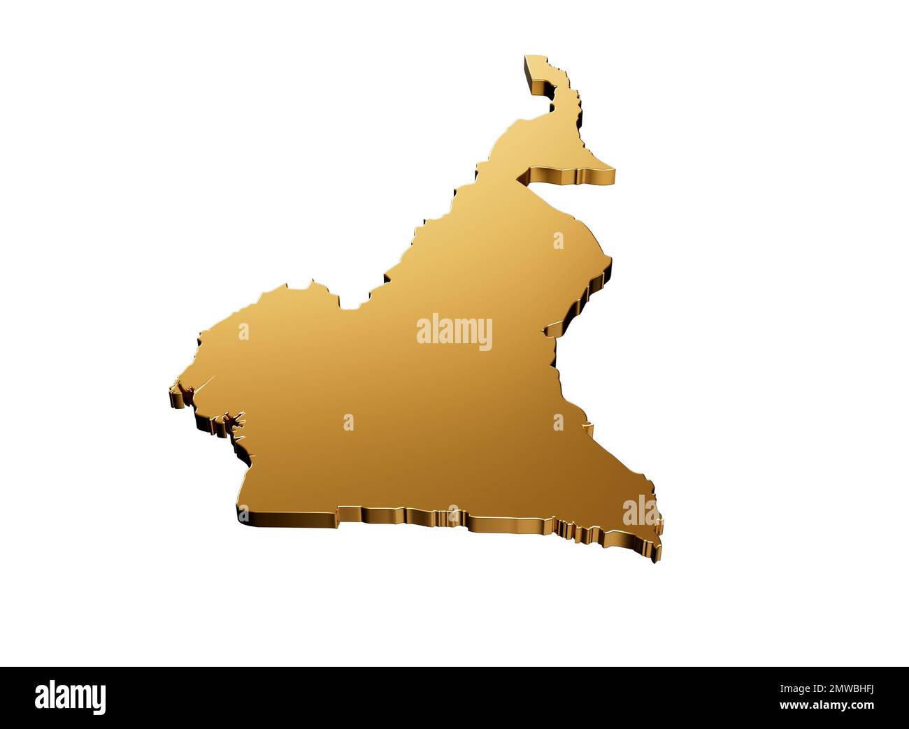 A 3d illustration golden map of Cameroon isolated on white background ...