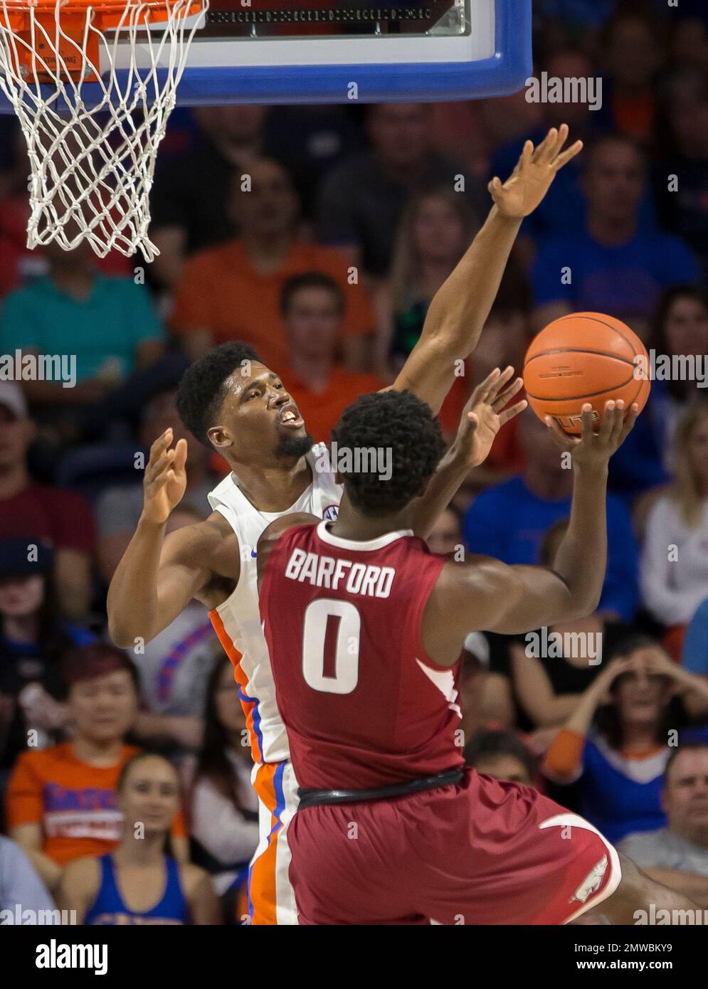 Arkansas guard Jaylen Barford (0) shoots against Florida forward