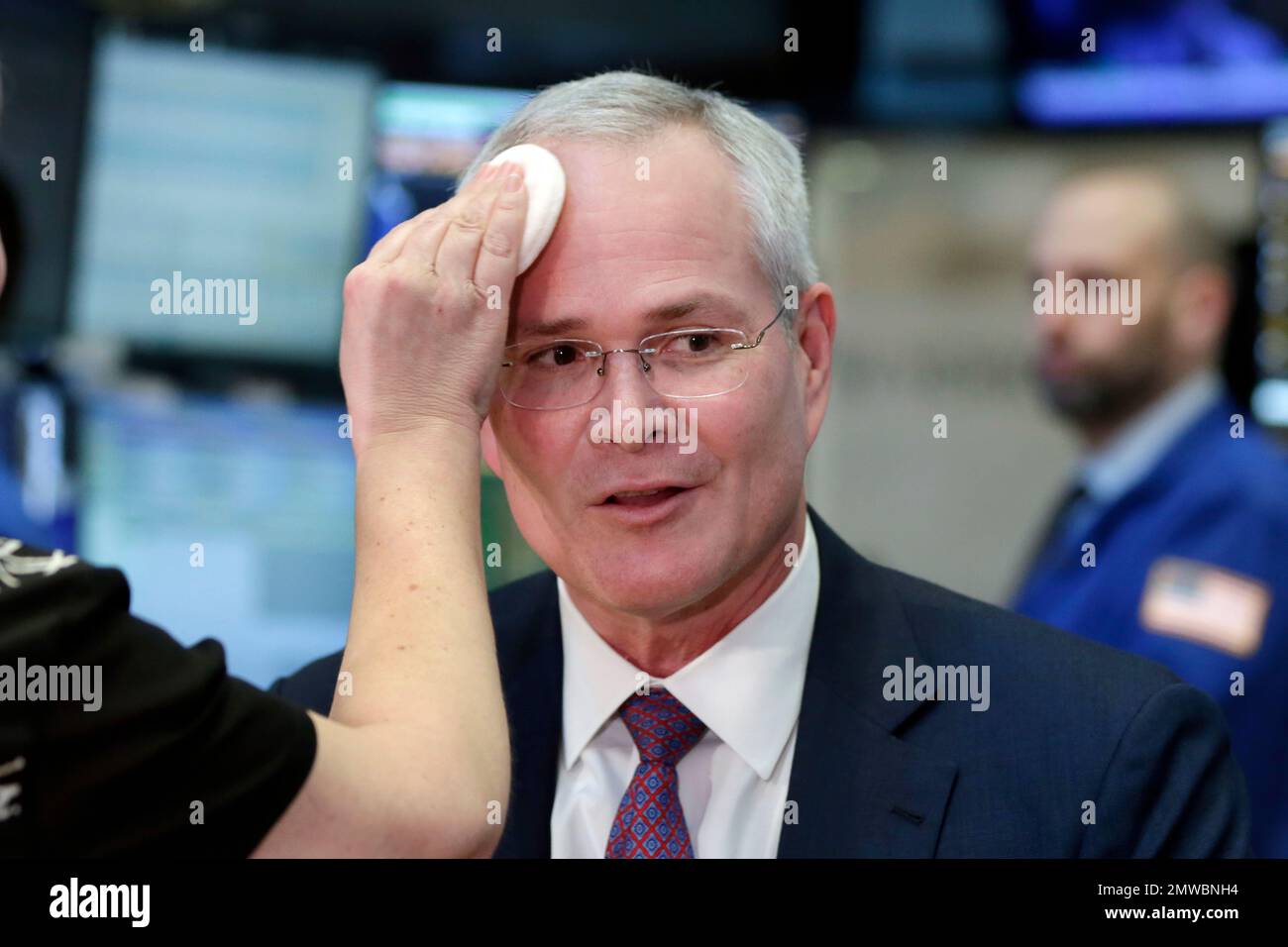 Exxon Mobil Chairman & CEO Darren Woods is interviewed on the floor of the  New York Stock Exchange, Wednesday, March 1, 2017. The new CEO of Exxon  Mobil says the company will