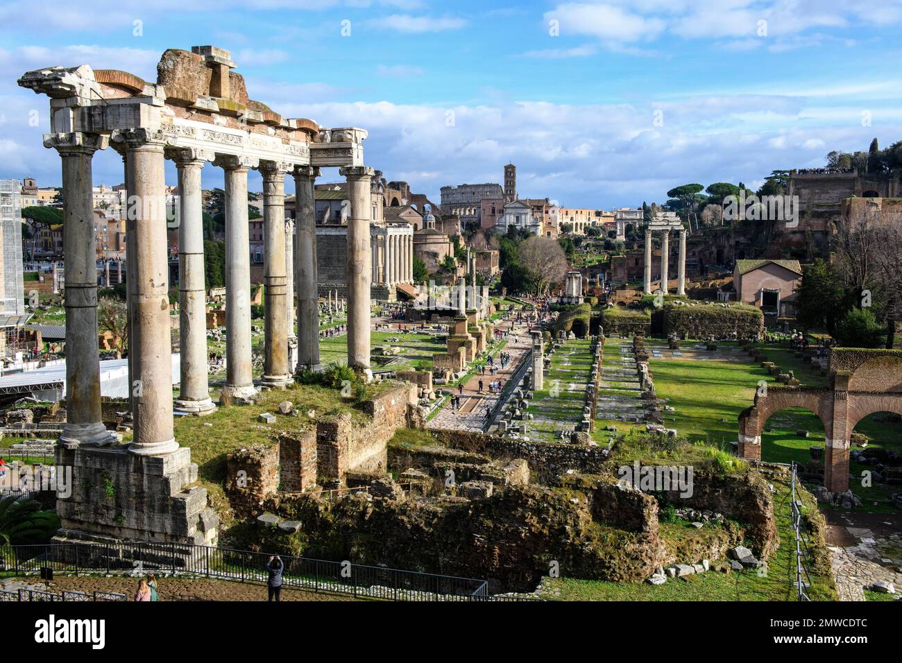View of ruins with columns and remains of foundations of Temple of