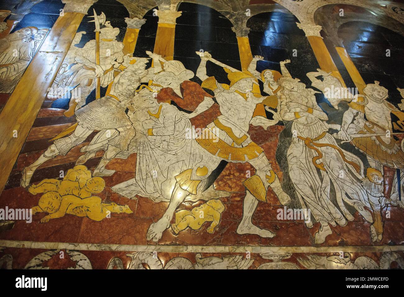 Marble floor mosaic, Massacre of the Innocents, Siena Cathedral, Siena, Tuscany, Italy Stock Photo