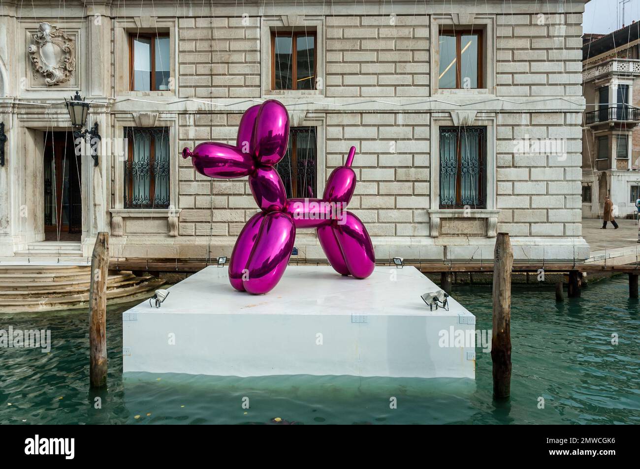 Venice, Italy, Europe, Balloon Dog by jeff Koons at Francois Pinault Collection of Palazzo Grassi Stock Photo
