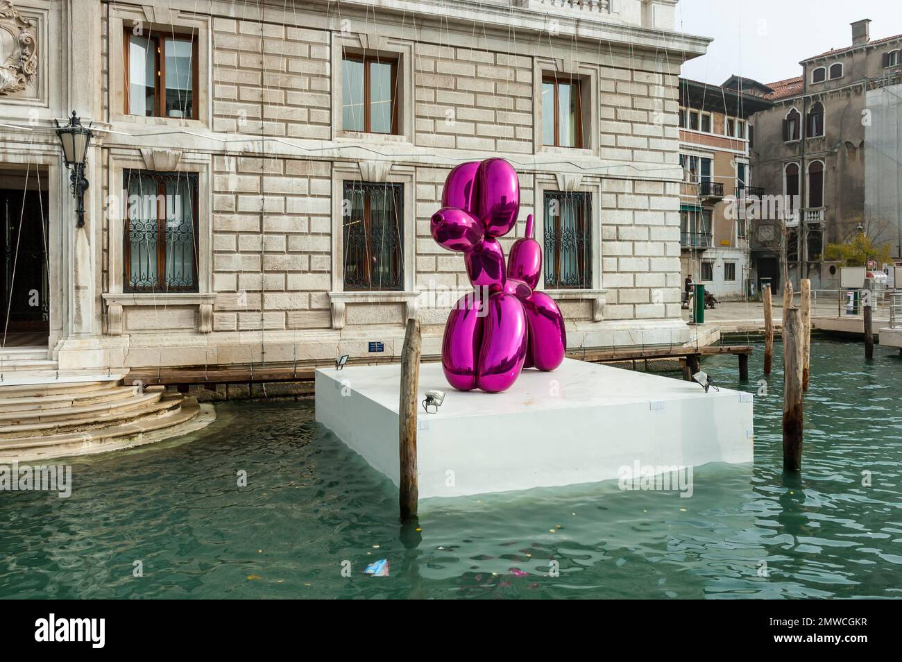 Venice, Italy, Europe, Balloon Dog by jeff Koons at Francois Pinault Collection of Palazzo Grassi Stock Photo