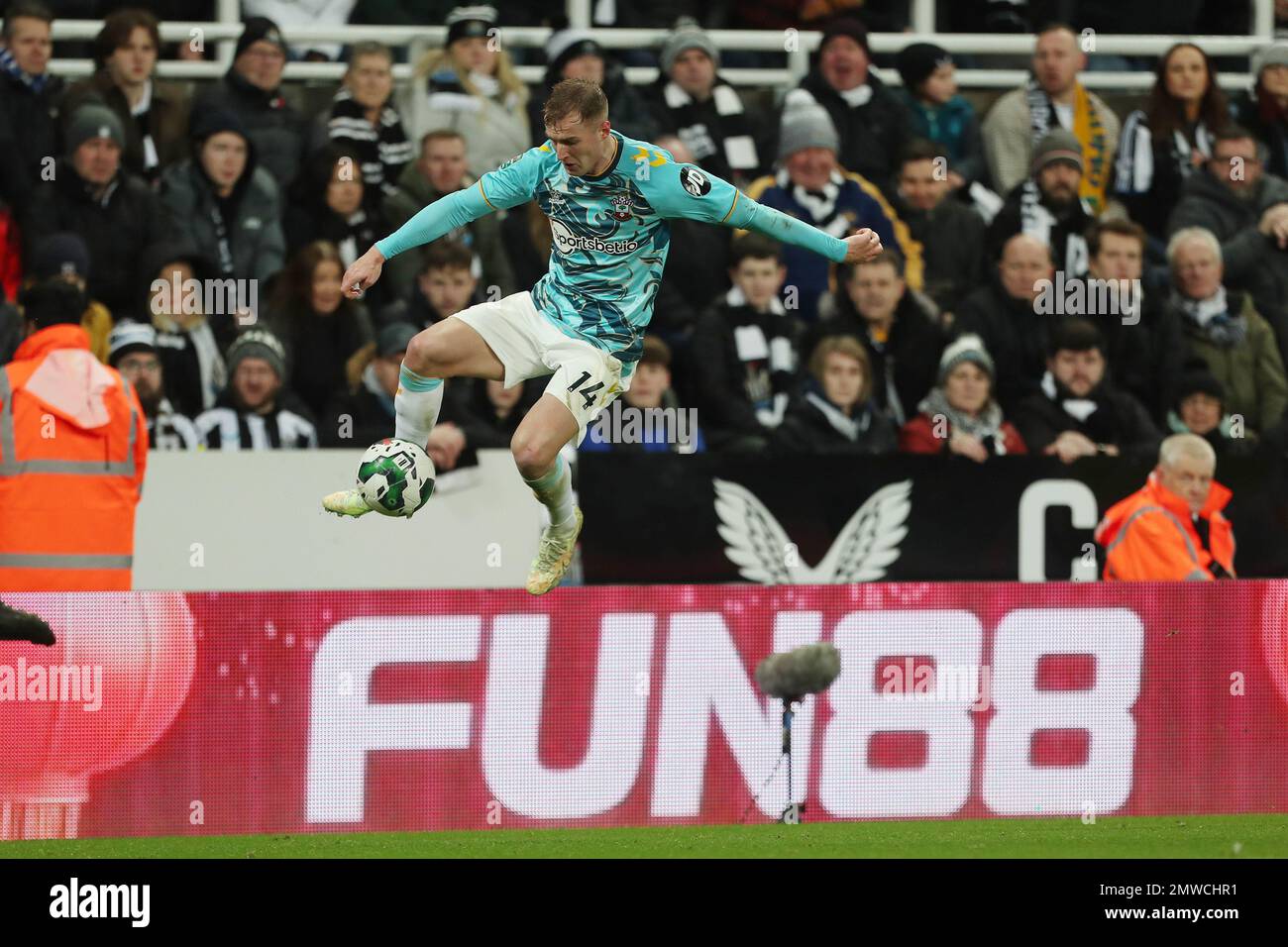 James Bree of Southampton in action during the Carabao Cup Semi-Final 2ng Leg match between Newcastle United and Southampton at St. James's Park, Newcastle on Tuesday 31st January 2023. (Credit: Mark Fletcher | MI News) Credit: MI News & Sport /Alamy Live News Stock Photo