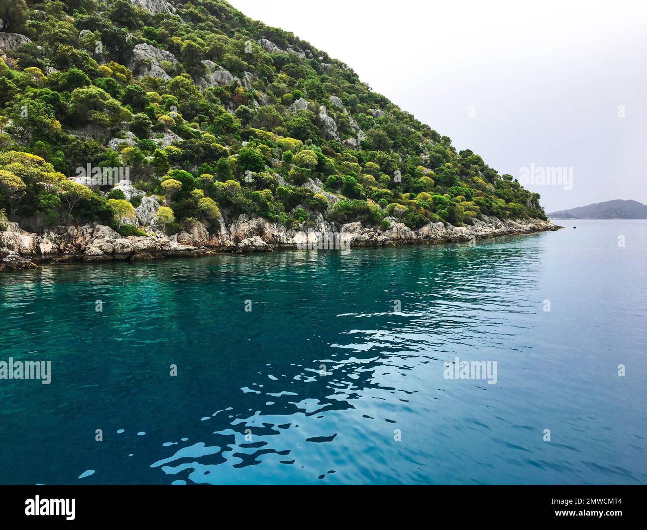 Blue turquoise water of the mediterranean sea Aegean sea, Turkey, Bodrum region Stock Photo