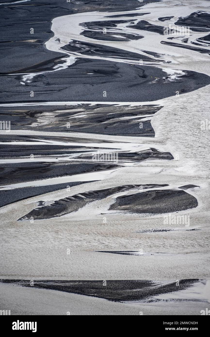 River meanders, Dimonarhellir, Suourland, Iceland Stock Photo