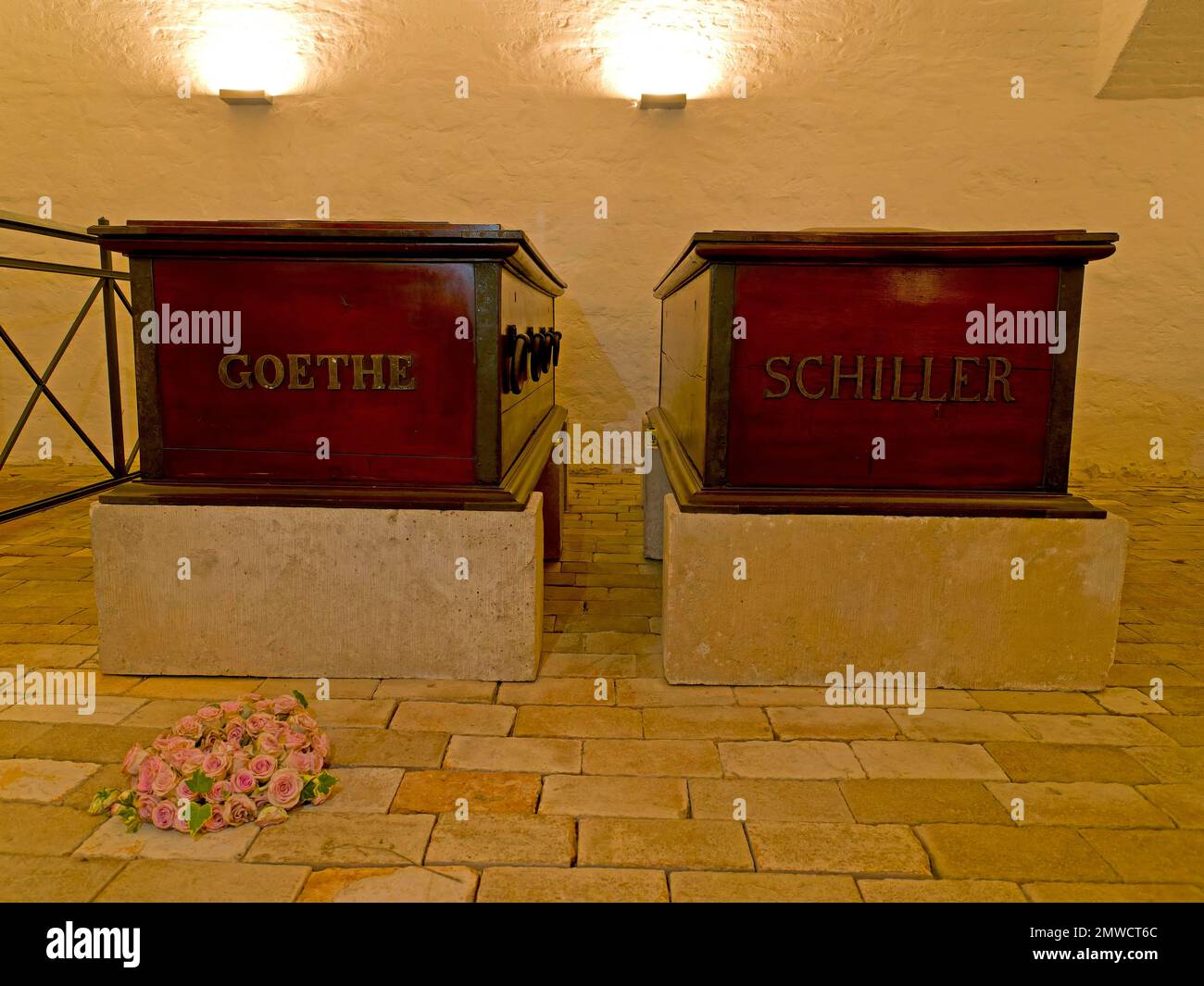 Coffins of Goethe and Schiller in the Prince's Crypt, Historical Cemetery, Weimar, Thuringia, Germany Stock Photo