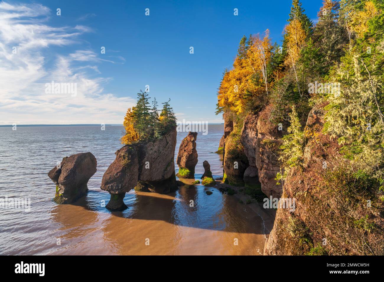 Sea stacks and cliffs at the Hopewell Rocks in Hopewell Rocks ...