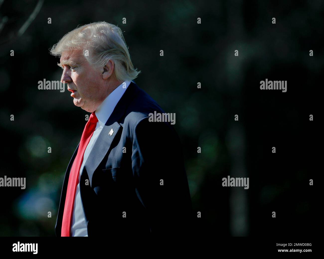President Donald Trump walks out of the Oval Office of the White House ...