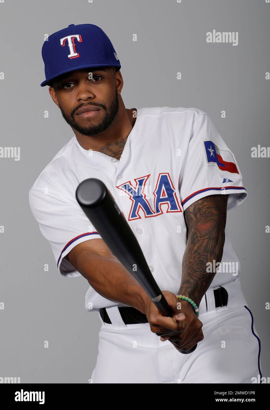 This is a 2017 photo of Delino DeShields of the Texas Rangers baseball