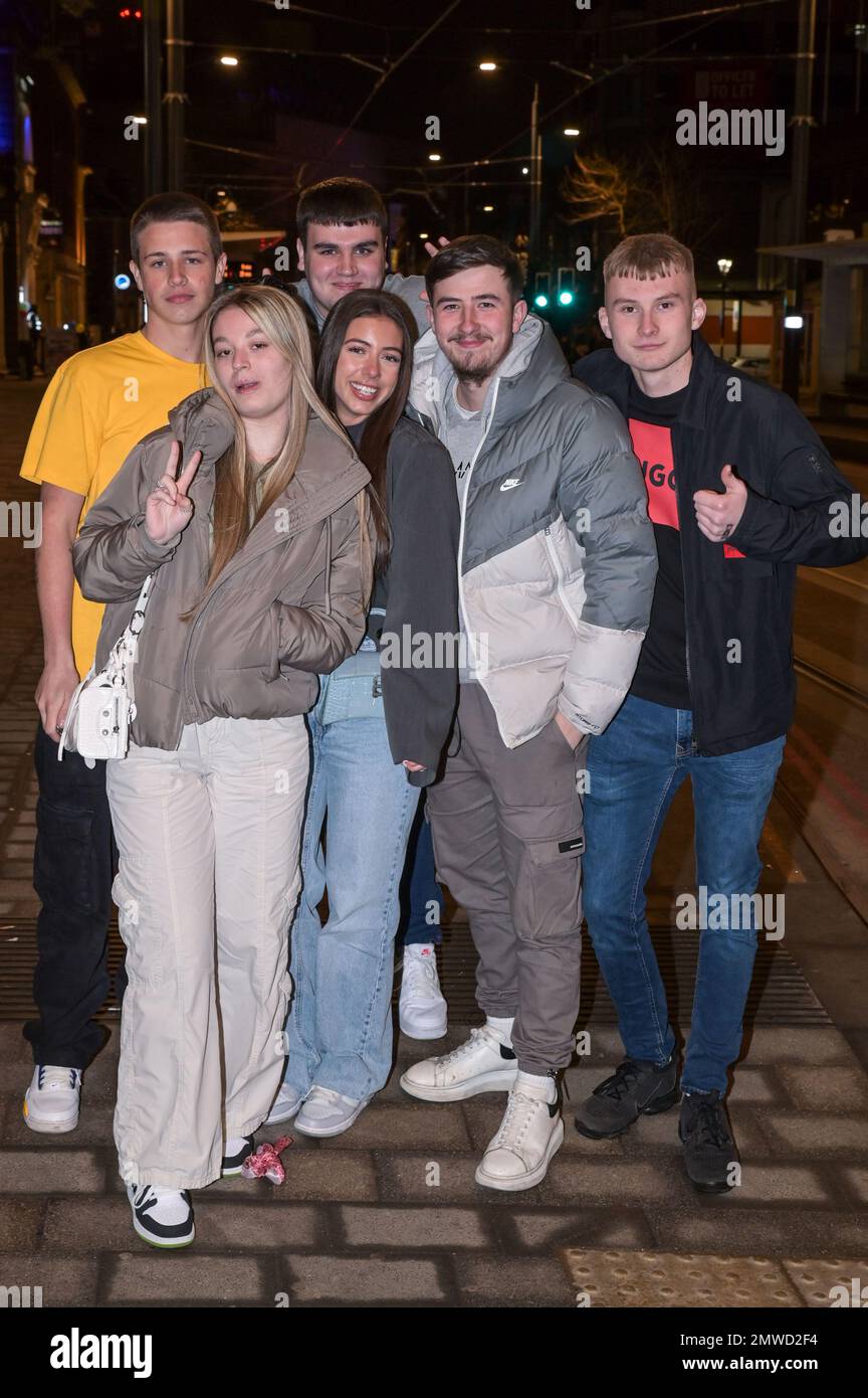 Birmingham, 1st February 2023 - Revellers said goodbye to Dry January and hello to Free-for-All February as they enjoyed an evening of partying on Wednesday night on Broad Street in Birmingham. Credit: Ben Formby/Alamy Live News Stock Photo