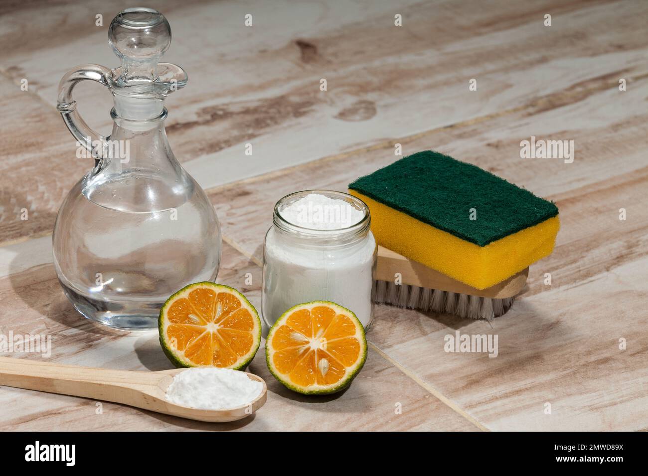 Baking soda sodium bicarbonate, vinegar, and lemon; Cleaning agent