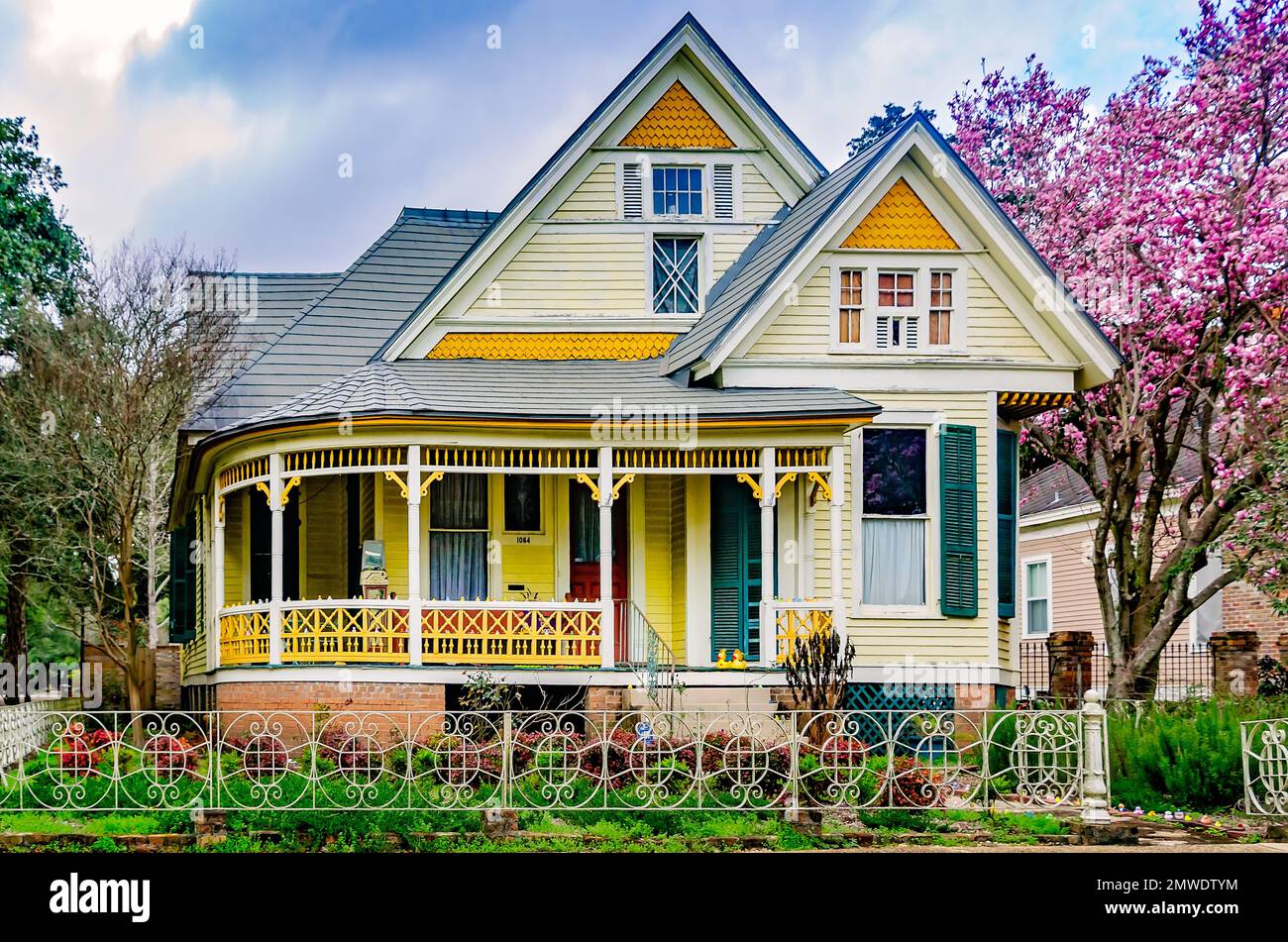 A Queen Anne Victorian home is pictured on Palmetto Street, Jan. 30, 2023, in Mobile, Alabama. The home was built in 1895. Stock Photo