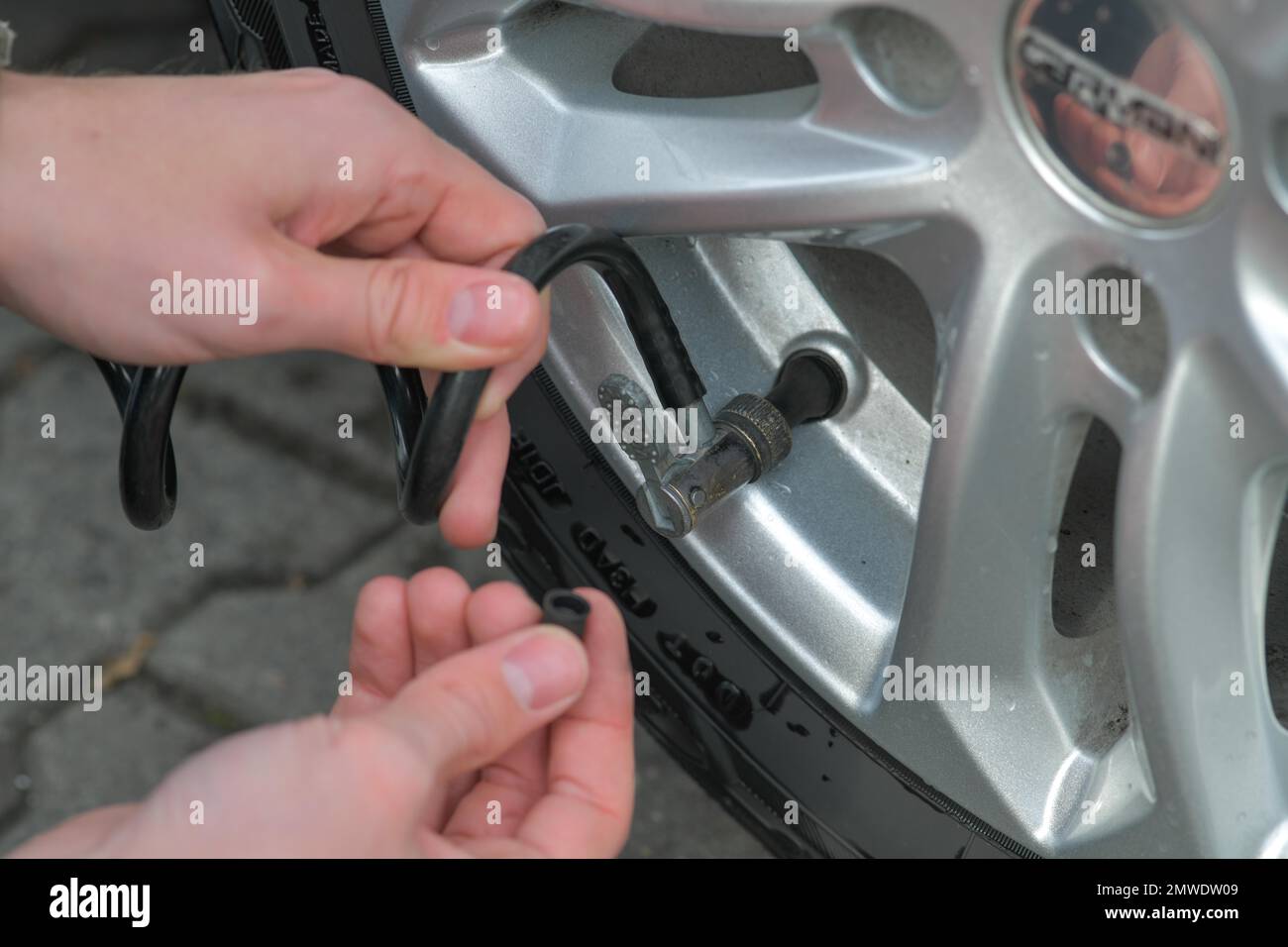 Control, Air pressure, Car tyres, Car Stock Photo