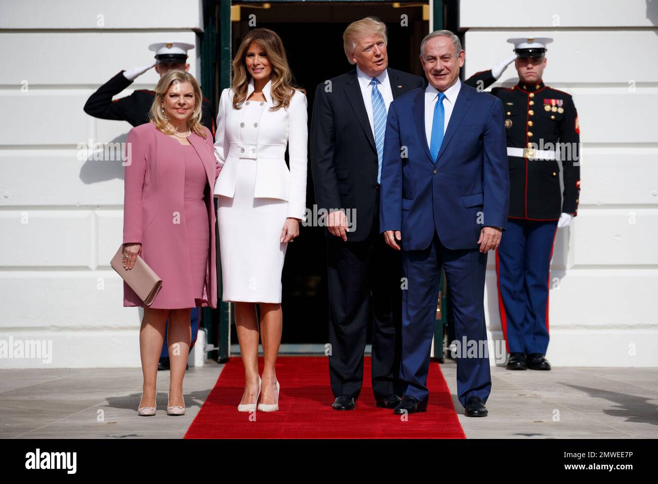 President Donald Trump and first lady Melania Trump greet Israeli Prime ...