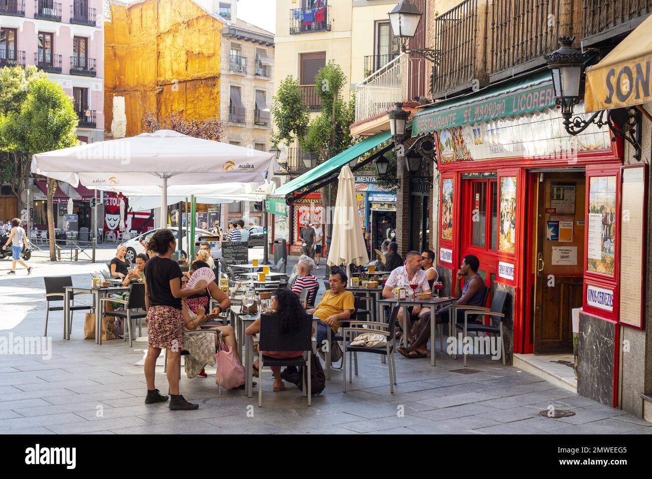 Street cafe, Old Town of Madrid, Capital, Spain, Southern Europe Stock Photo