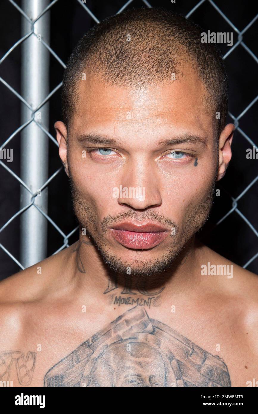 Jeremy Meeks attends the Philipp Plein show as part of NYFW Fall/Winter  2017 on Monday, Feb. 13, 2017 in New York. (Photo by Charles  Sykes/Invision/AP Stock Photo - Alamy, image size:866x1390