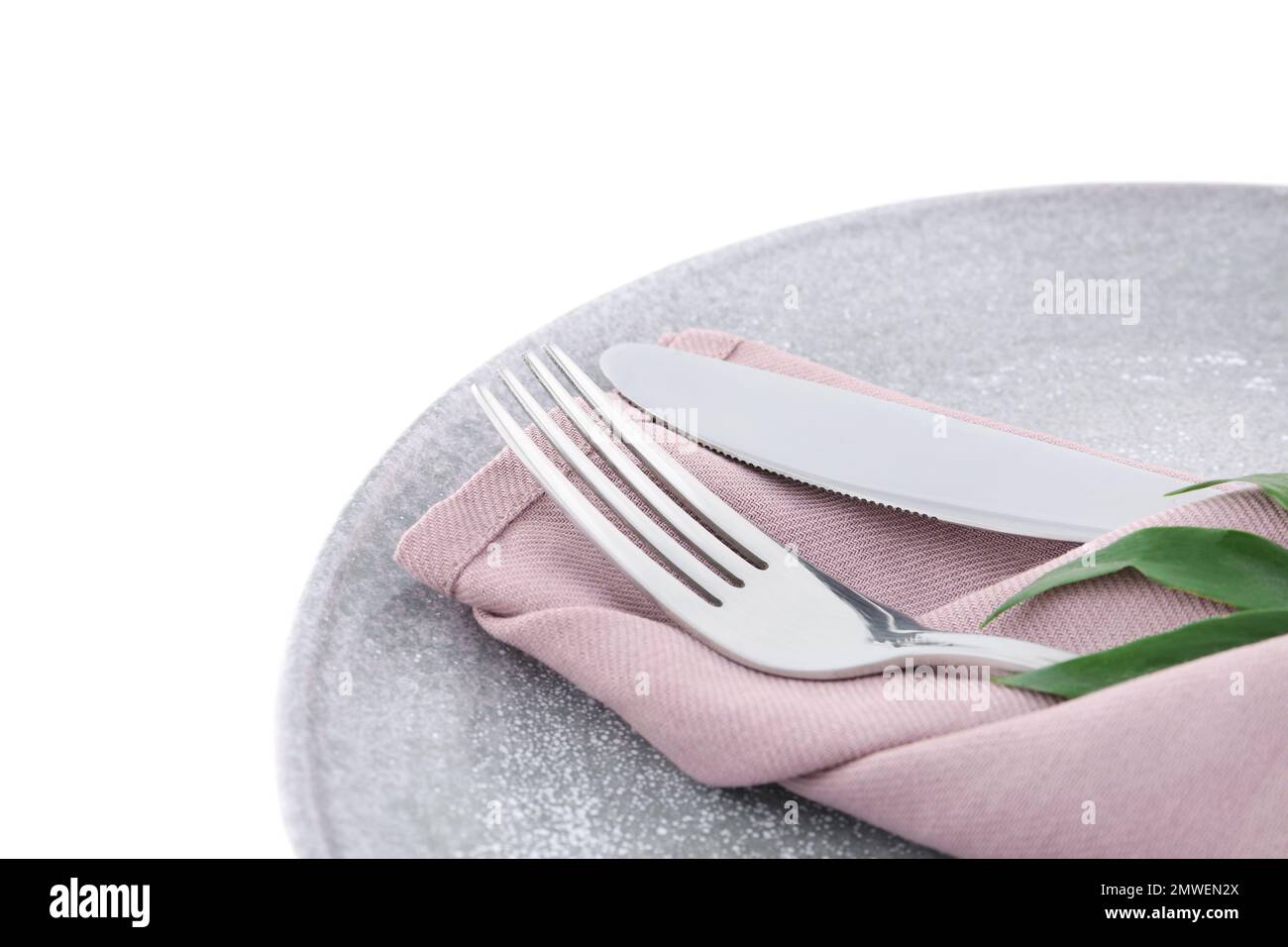 Stylish elegant table setting on white background Stock Photo - Alamy