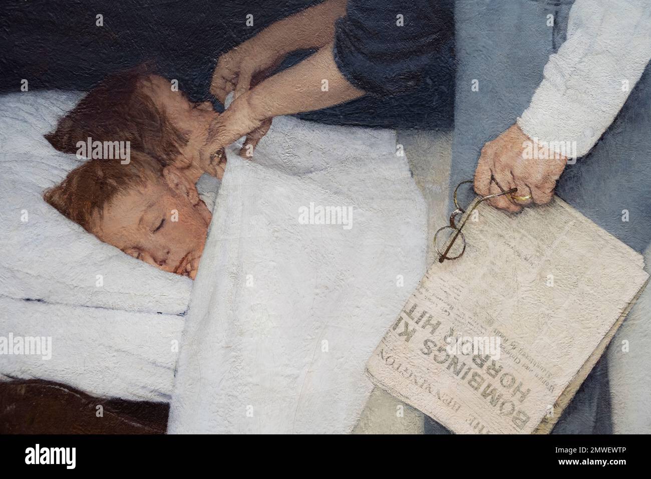 cropped portion of Norman Rockwell's painting called Freedom From Fear done in 1942 for the Saturday Evening Post magazine Stock Photo