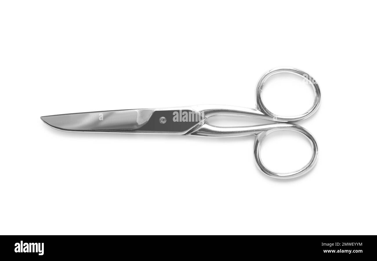 Scissors for leather working isolated on white, top view Stock Photo