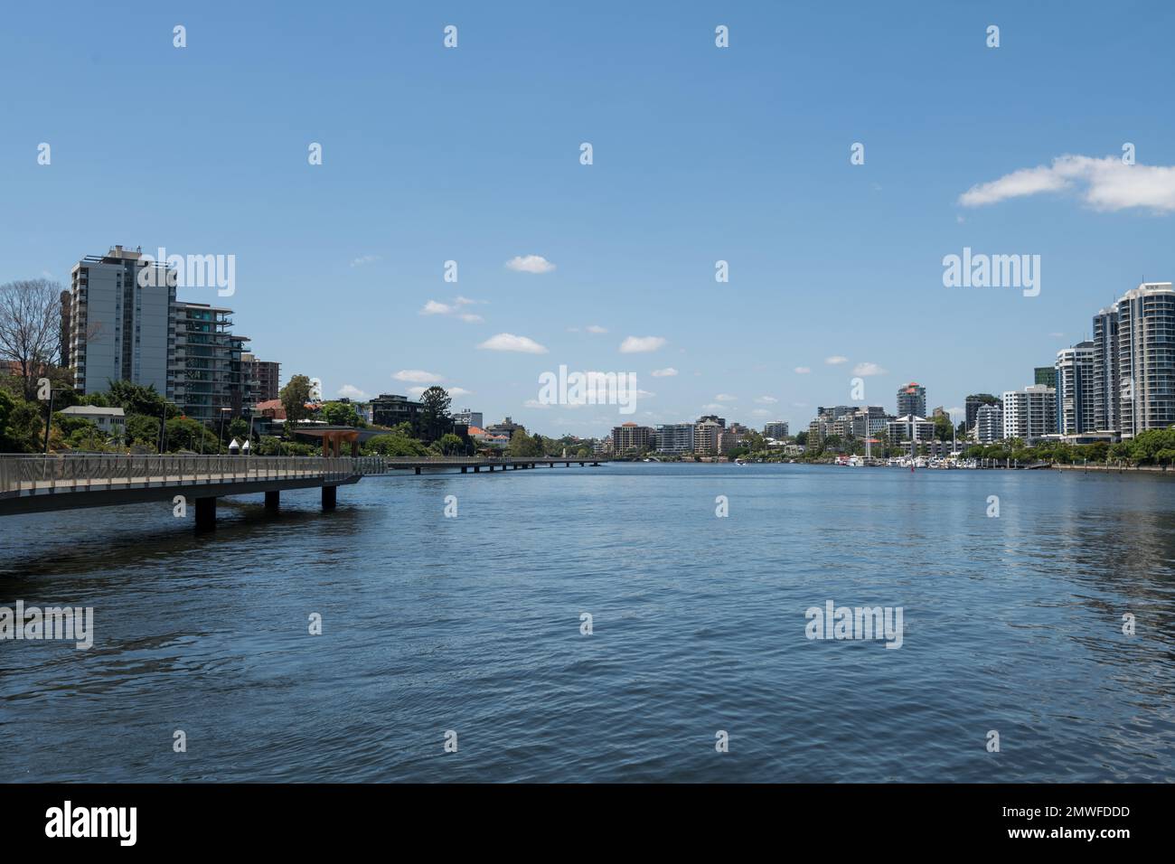 View of Brisbane River towards New Farm from riverwalk boardwalk Stock Photo Alamy