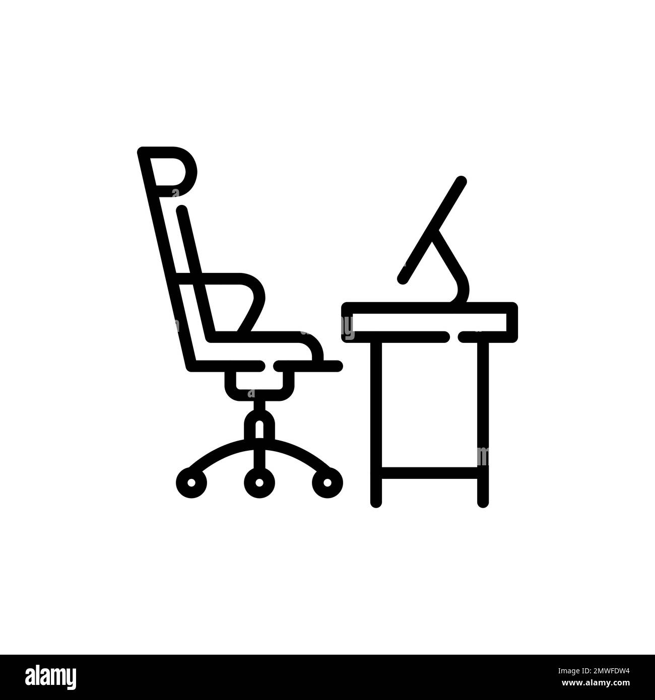 Swivel computer chair and desk with desktop computer. Office workplace