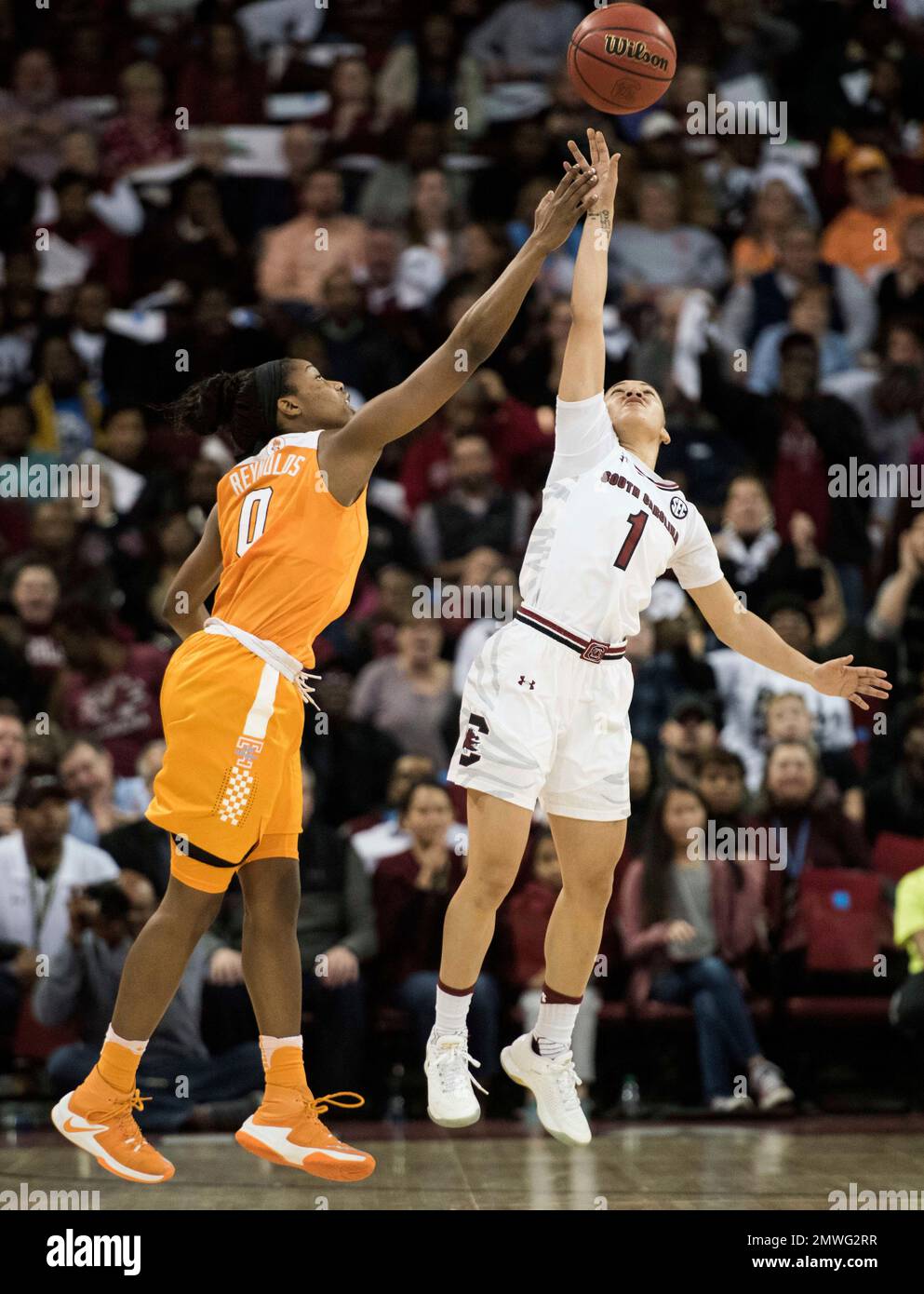 South Carolina guard Bianca Cuevas Moore 1 and Tennessee guard