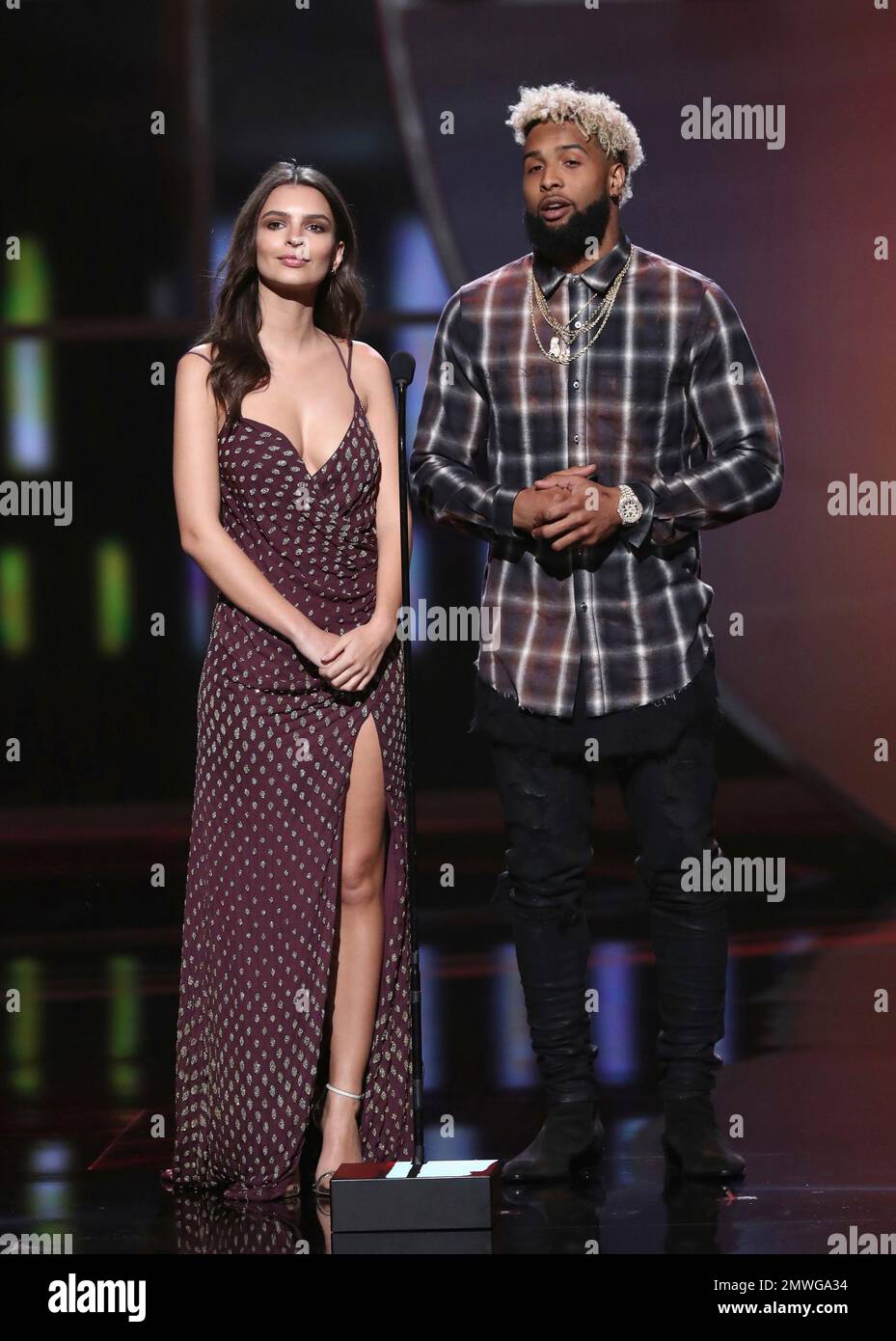 Odell Beckham Jr. of the New York Giants, right, and Emily Ratajkowski