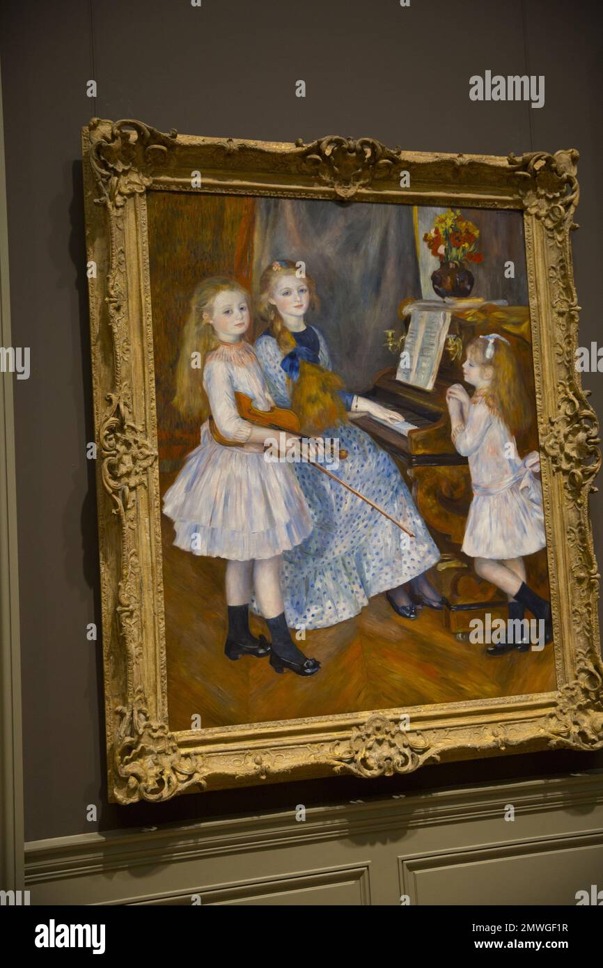 The Daughters of Catulle Mendes, 1888, oil on canvas, by Auguste Renoir. Metropolitan Museum of Art, NY City. (Mendes was a famous Symbolist  poet and publisher and the girls mother, Augusta Holmes a virtuoso pianist of the time.) Stock Photo