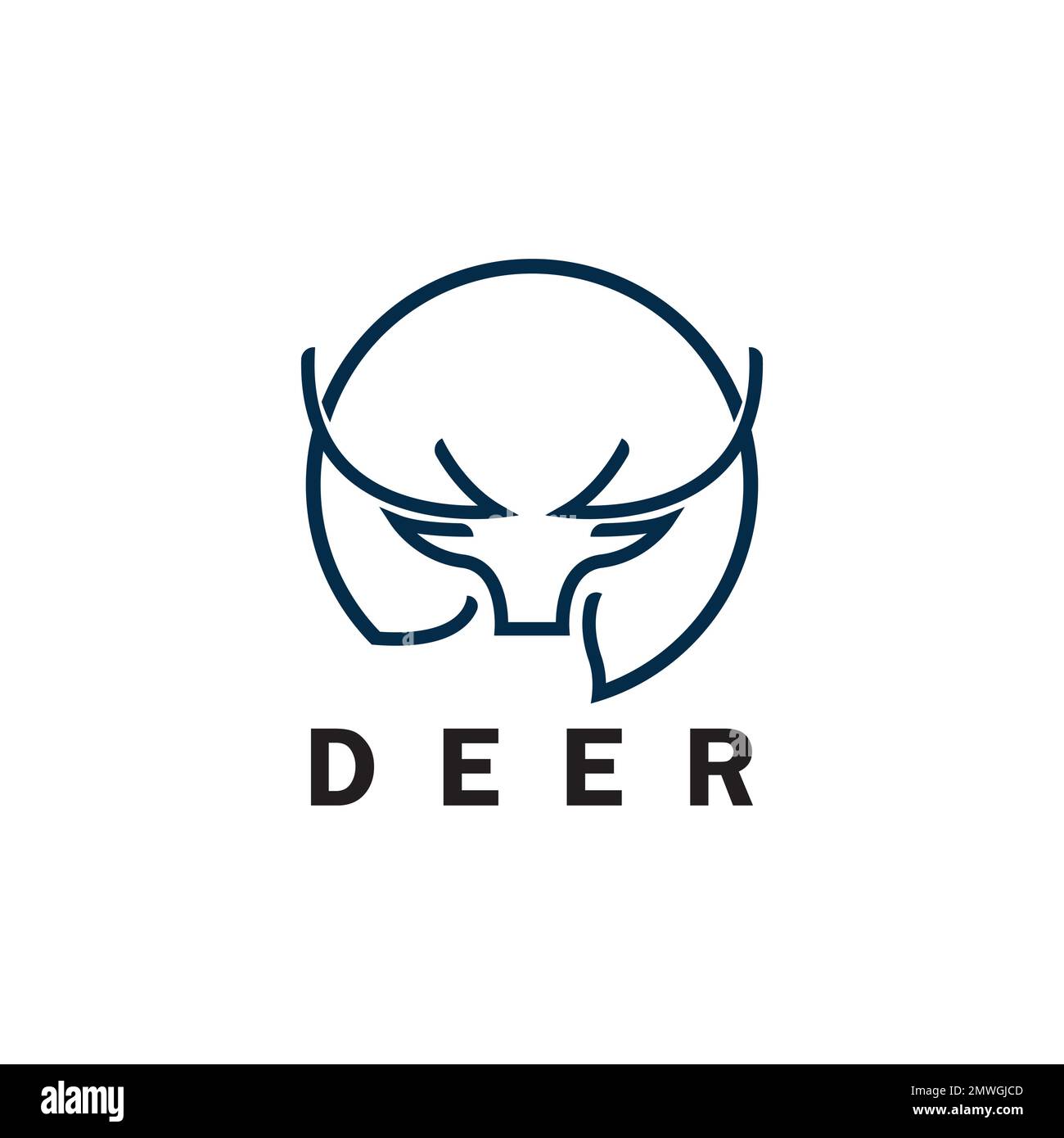 Deer monoline logo design vector template Stock Vector
