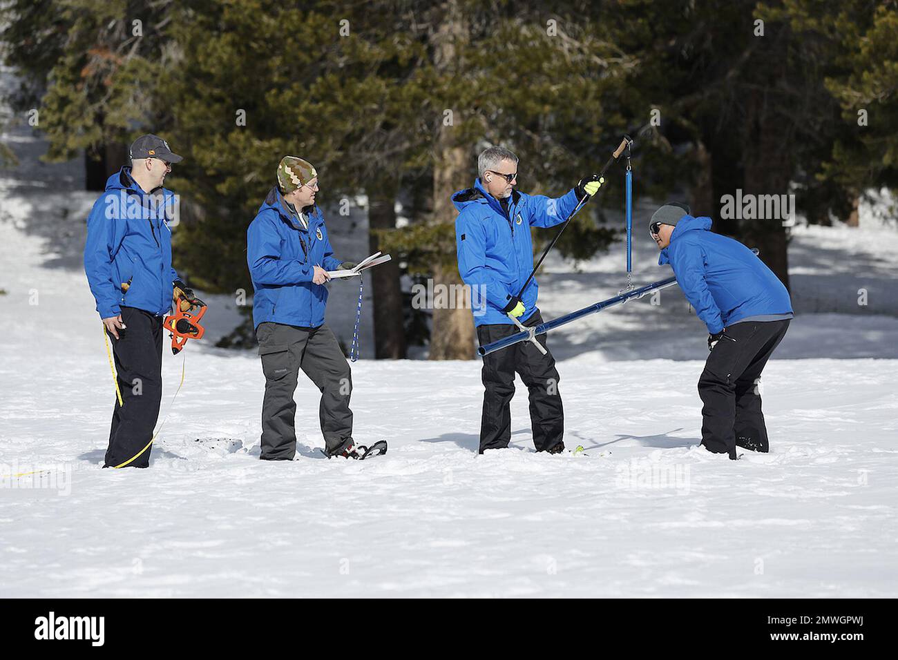 Echo Summit, California, USA. 1st Feb, 2023. State engineers, with the