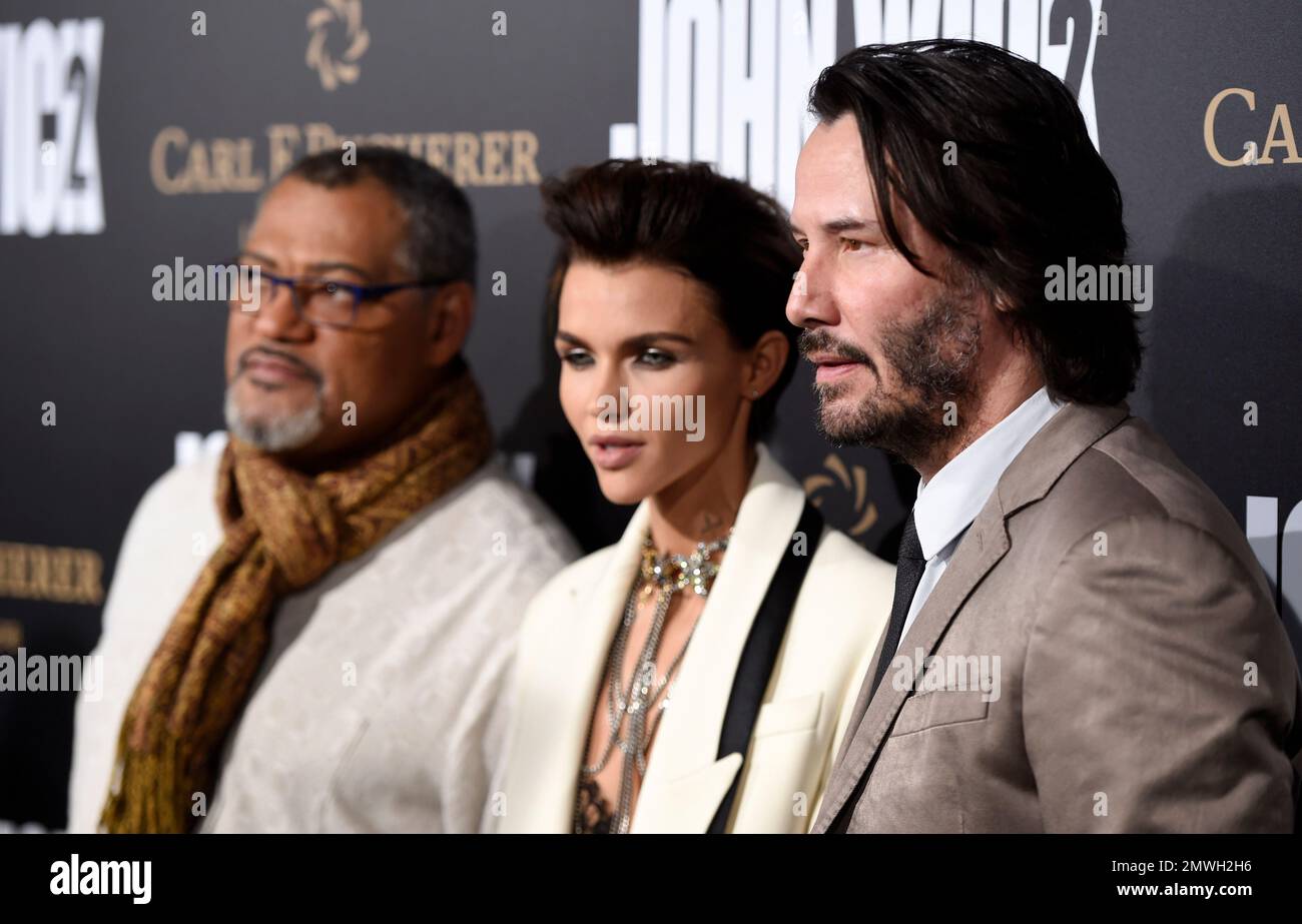 From the cast, actor Keanu Reeves and actress Ruby Rose pose on arrival for  the premiere of the film John Wick Chapter Two in Hollywood, C…