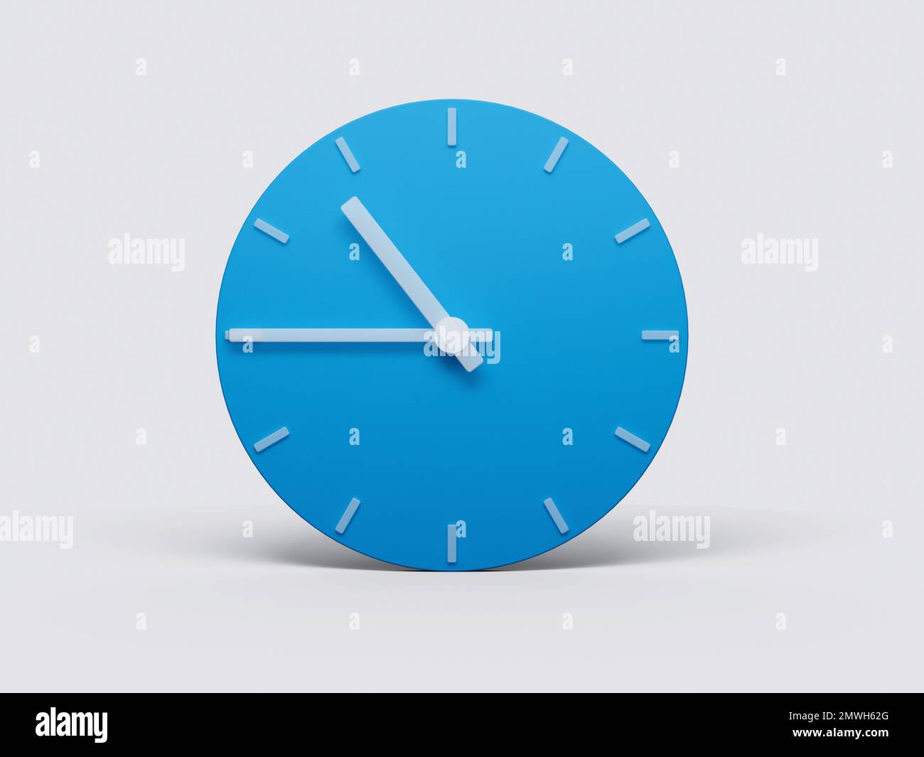 A Minimal blue Clock time 10:45 o’clock or Ten Forty Five on white