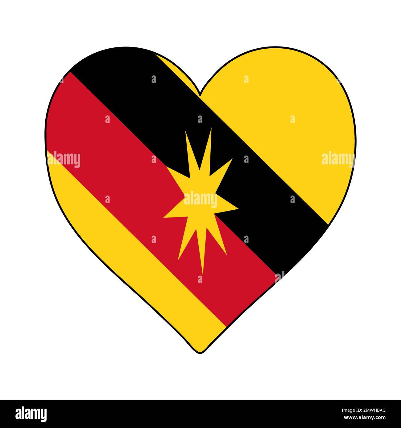 Sarawak Heart Shape Flag. Love Sarawak. State in Malaysia. Visit Malaysia. Vector Illustration Graphic Design. Stock Vector