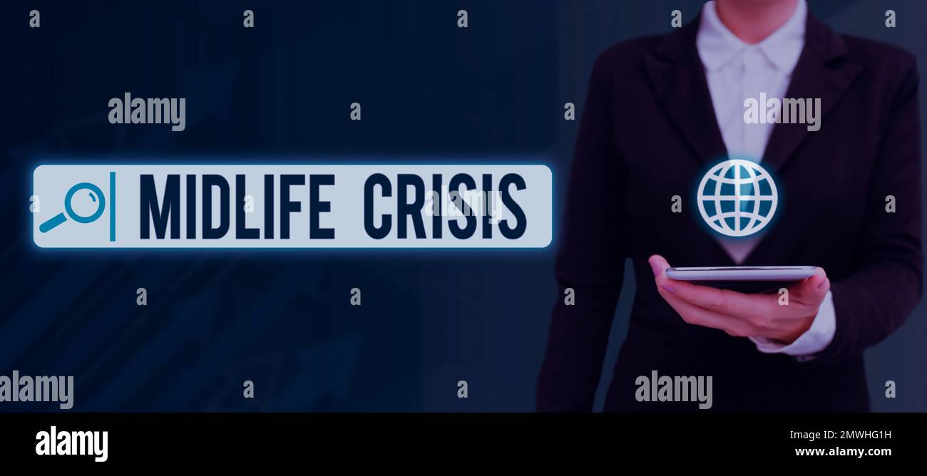 Sign displaying Midlife Crisis. Conceptual photo Software development technique Decomposing an application Stock Photo