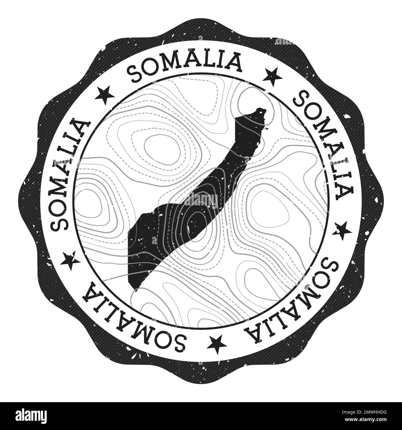 Somalia outdoor stamp. Round sticker with map of country with