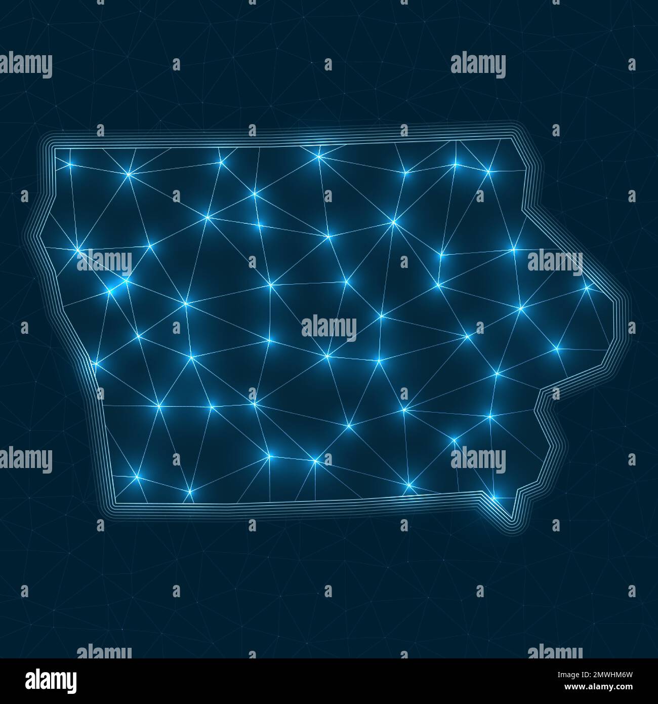 Iowa network map. Abstract geometric map of the us state. Digital
