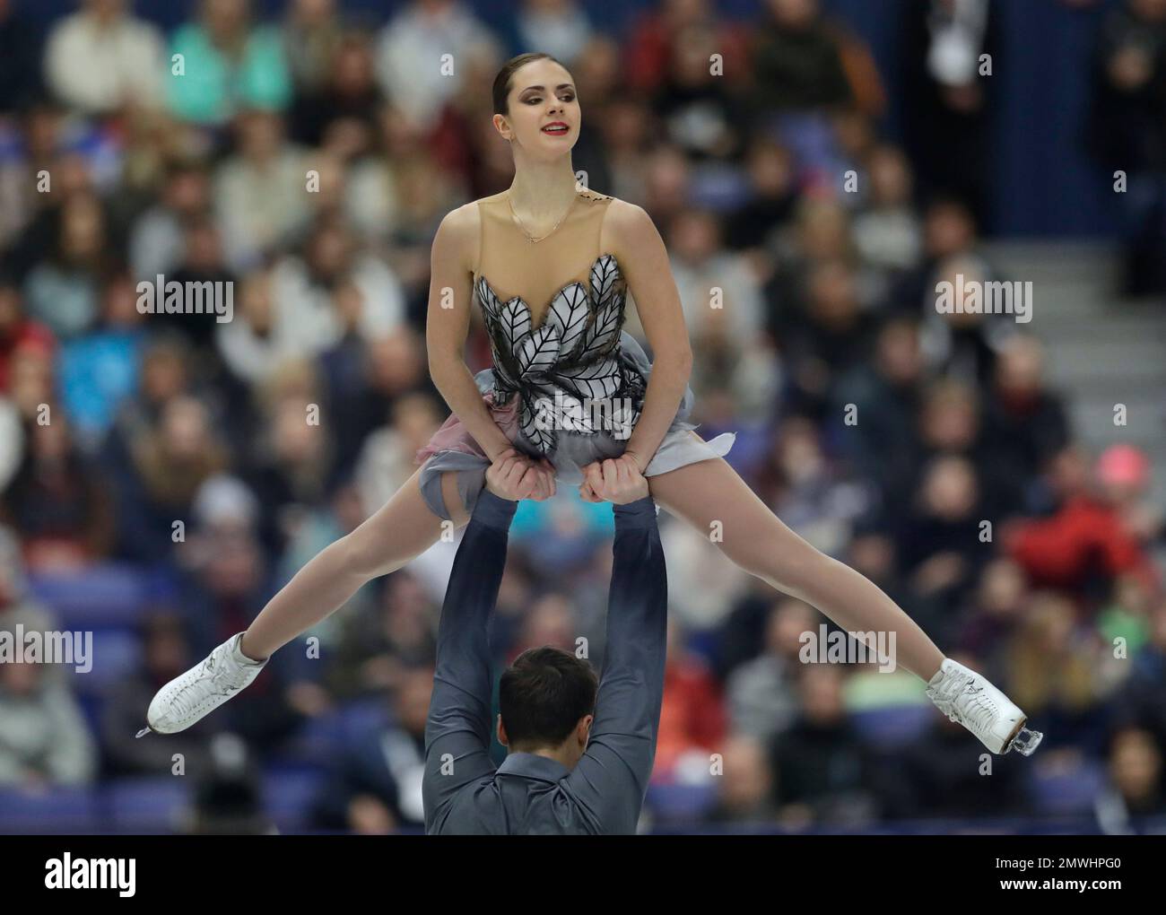 Natalia Zabiiako and Alexander Enbert, of Russia, skate their free