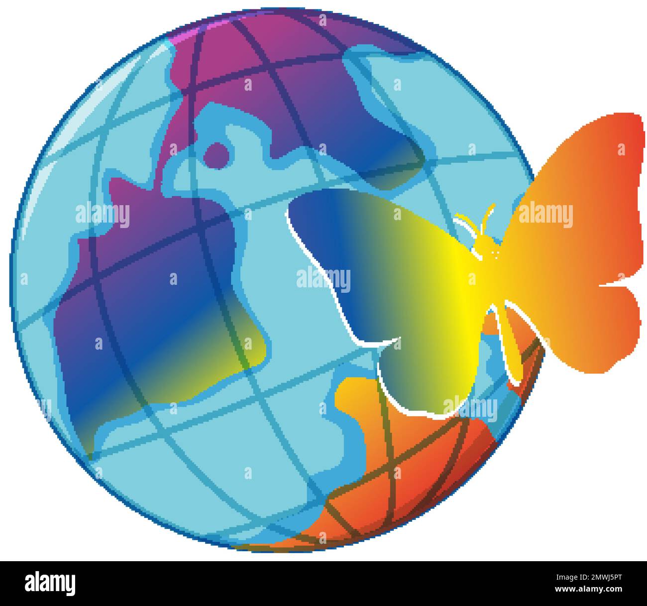 Rainbow butterfly and earth globe illustration Stock Vector
