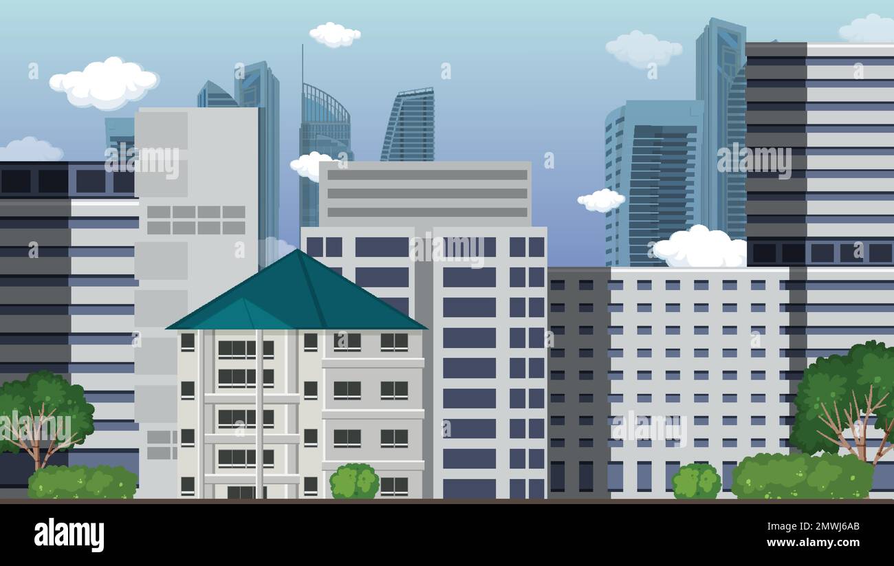 Urban landscape with high skyscrapers background illustration Stock ...