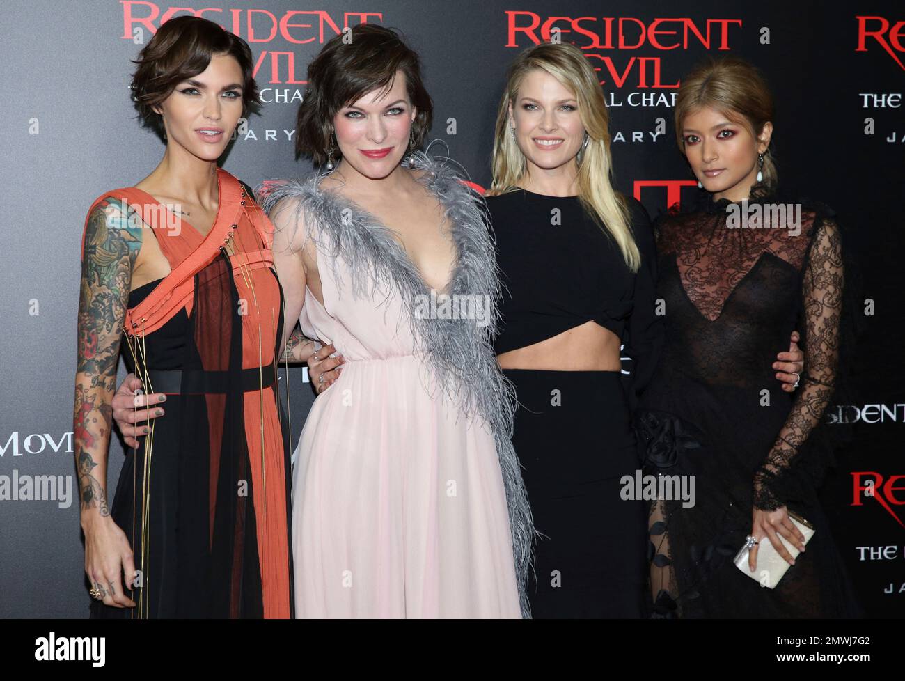 L-R) Ruby Rose, Milla Jovovich, Ali Larter and Rola arrives at the