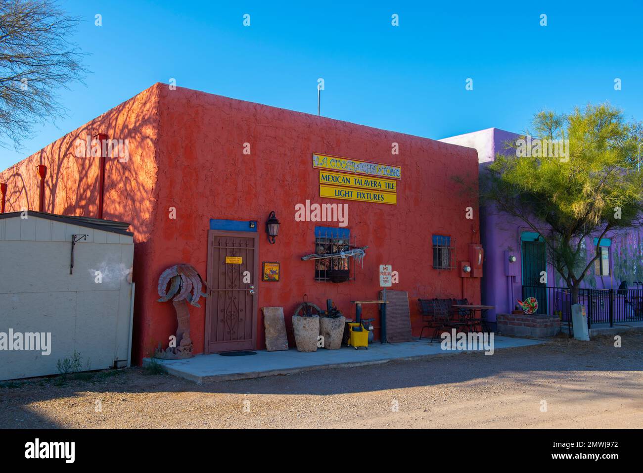 Historic adobe style buildings featured with handcraft arts around