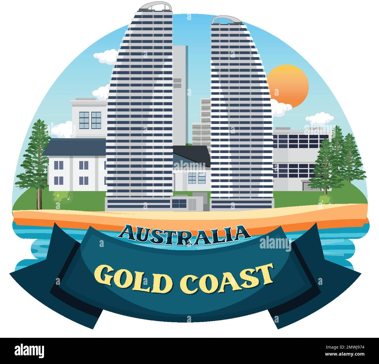 Gold Coast Australia Building Landmark illustration Stock Vector Image
