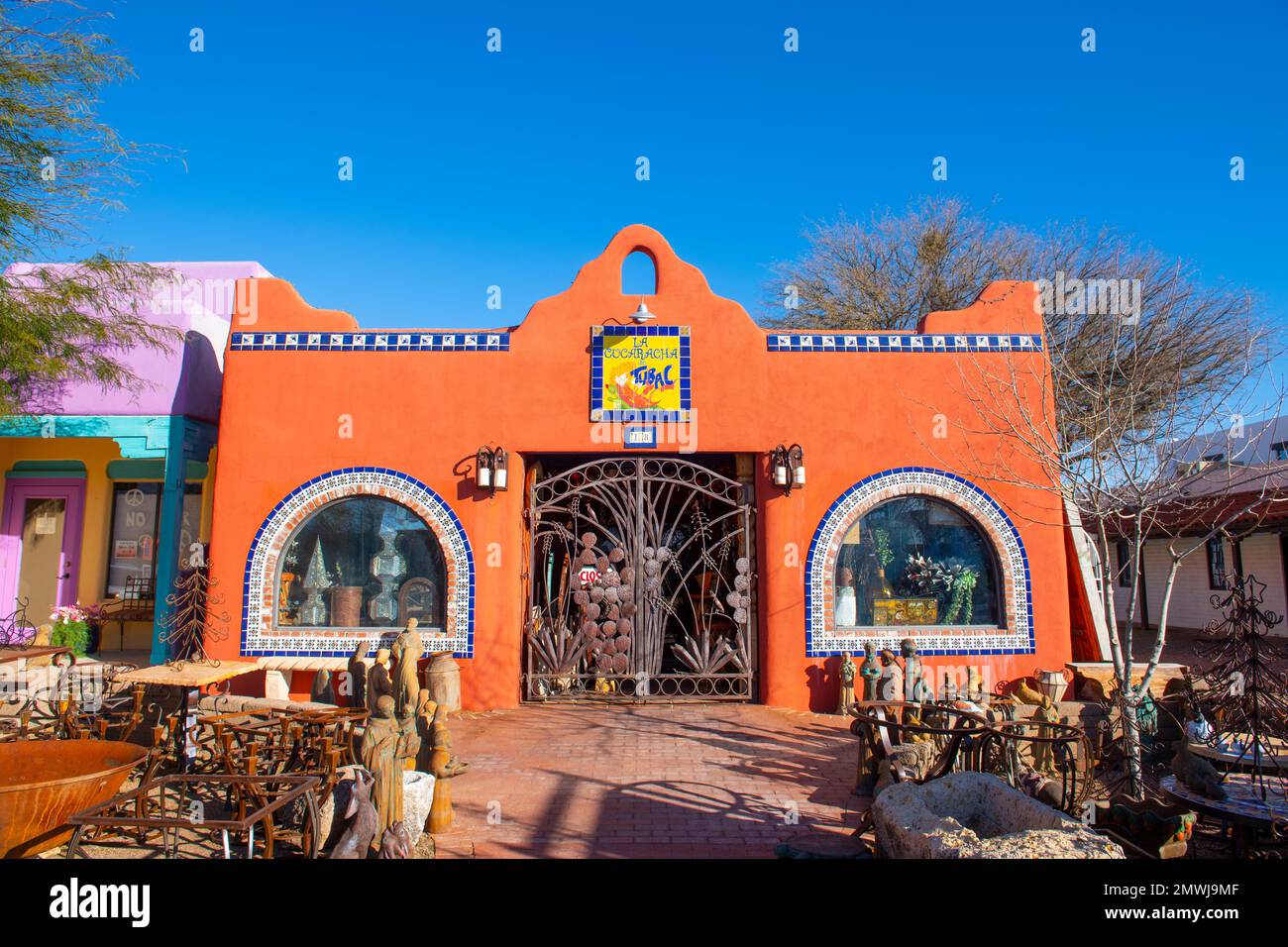 Historic adobe style buildings featured with handcraft arts around