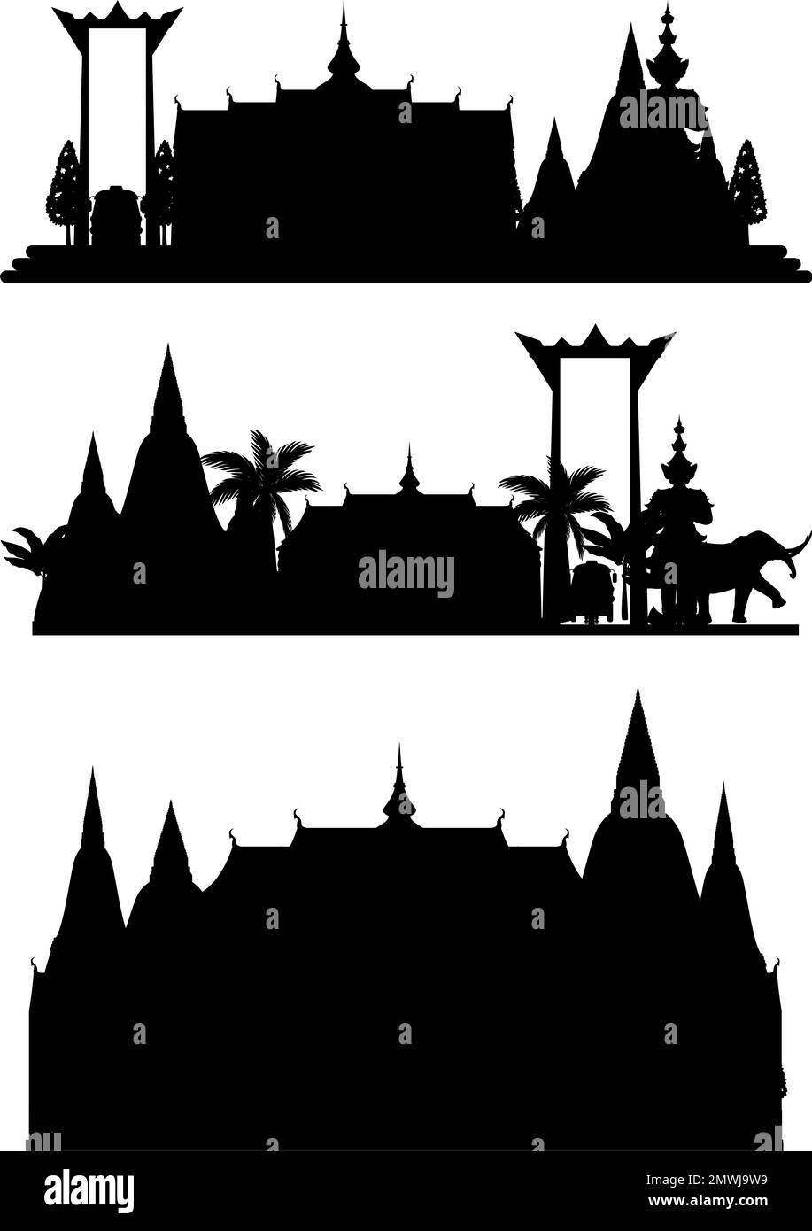 Thailand tourist attraction landmark with silhouette illustration Stock