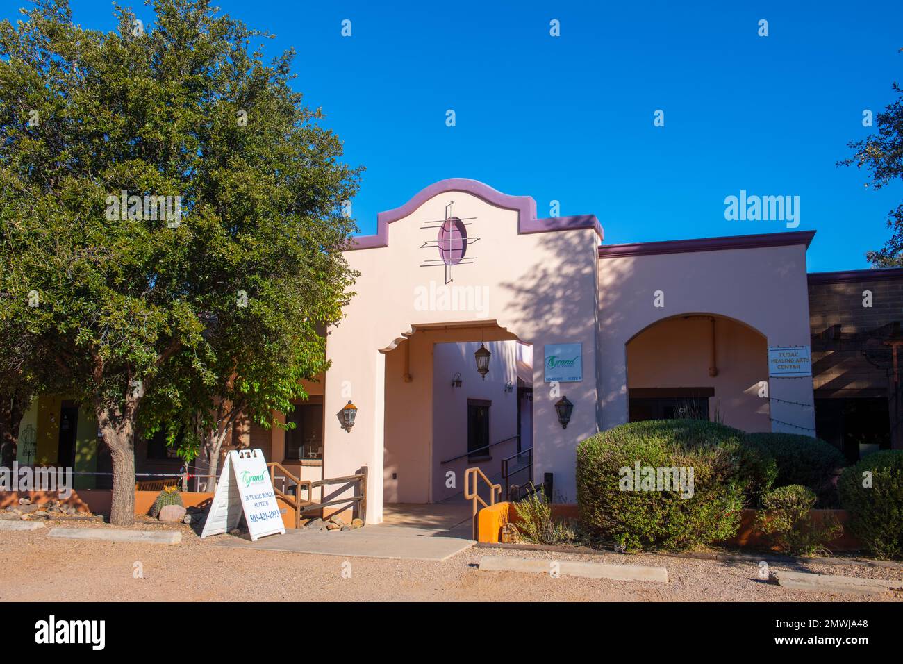 Historic adobe style buildings featured with handcraft arts around