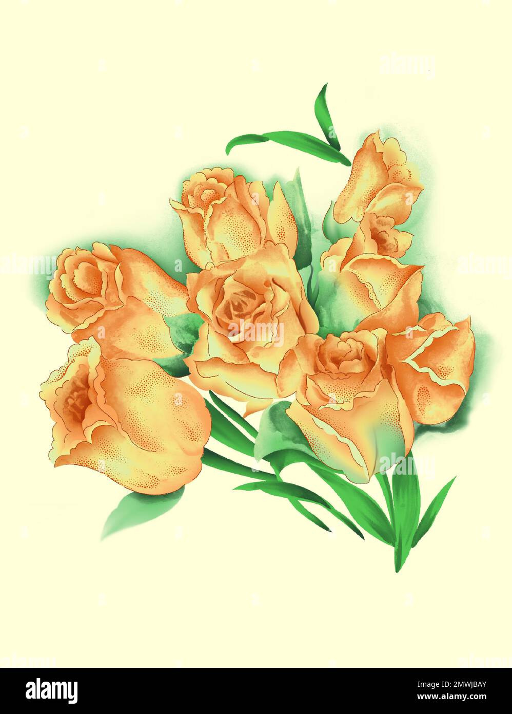 A vertical seamless yellow floral pattern background. Stock Photo
