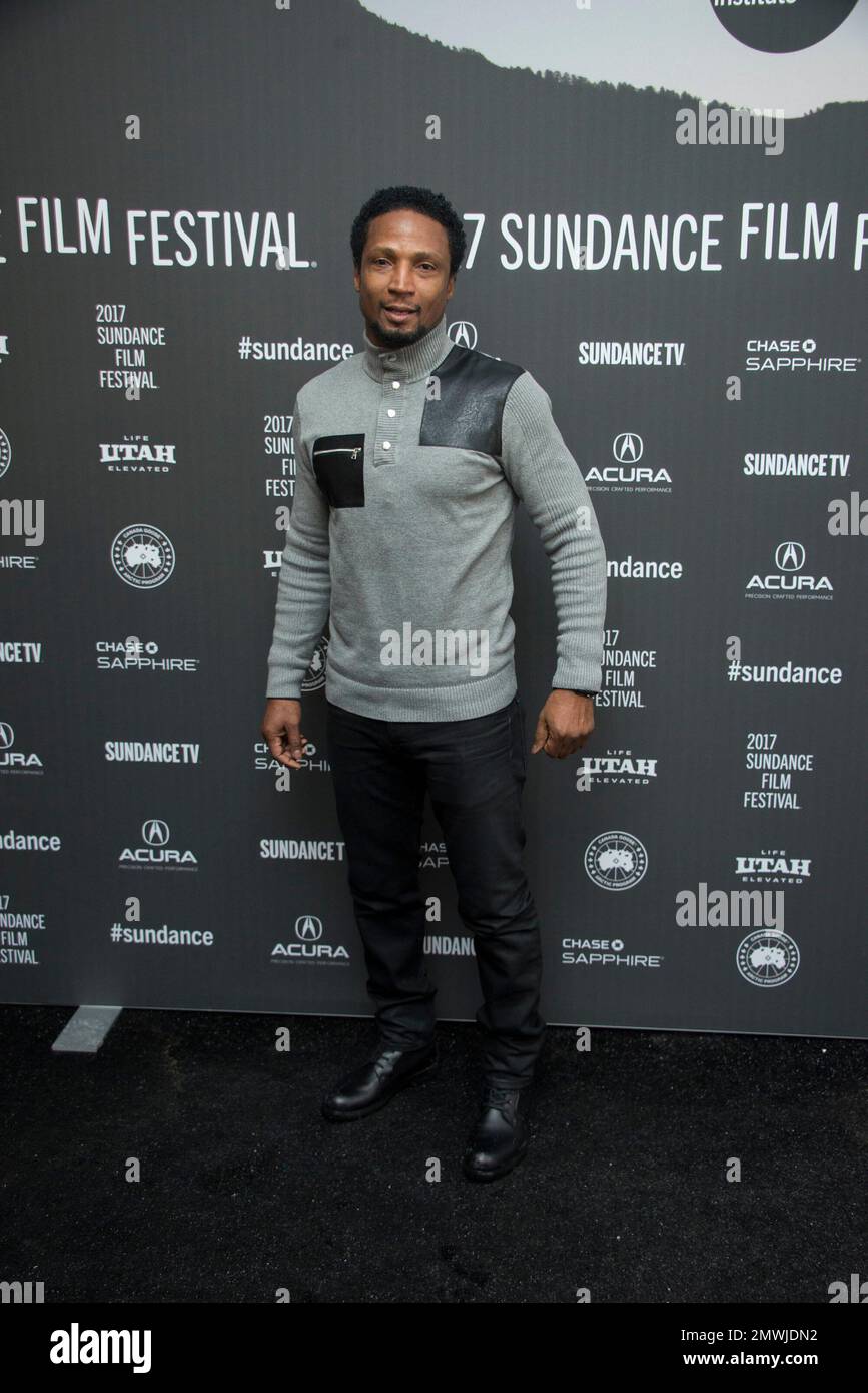 Actor Elvis Nolasco poses at the premiere of the film "Roxanne Roxanne" at the Library Center
