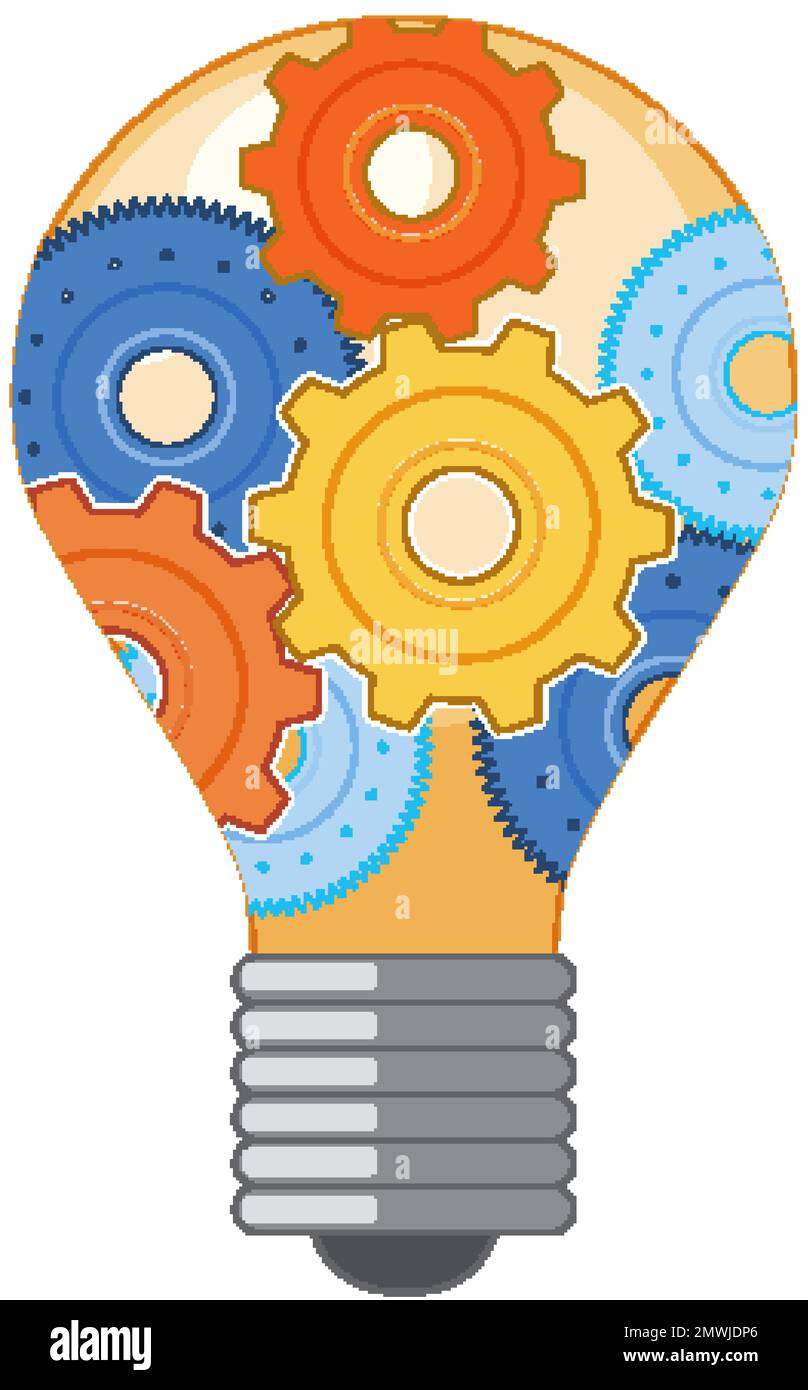 Gears inside light bulb icon design illustration Stock Vector Image ...
