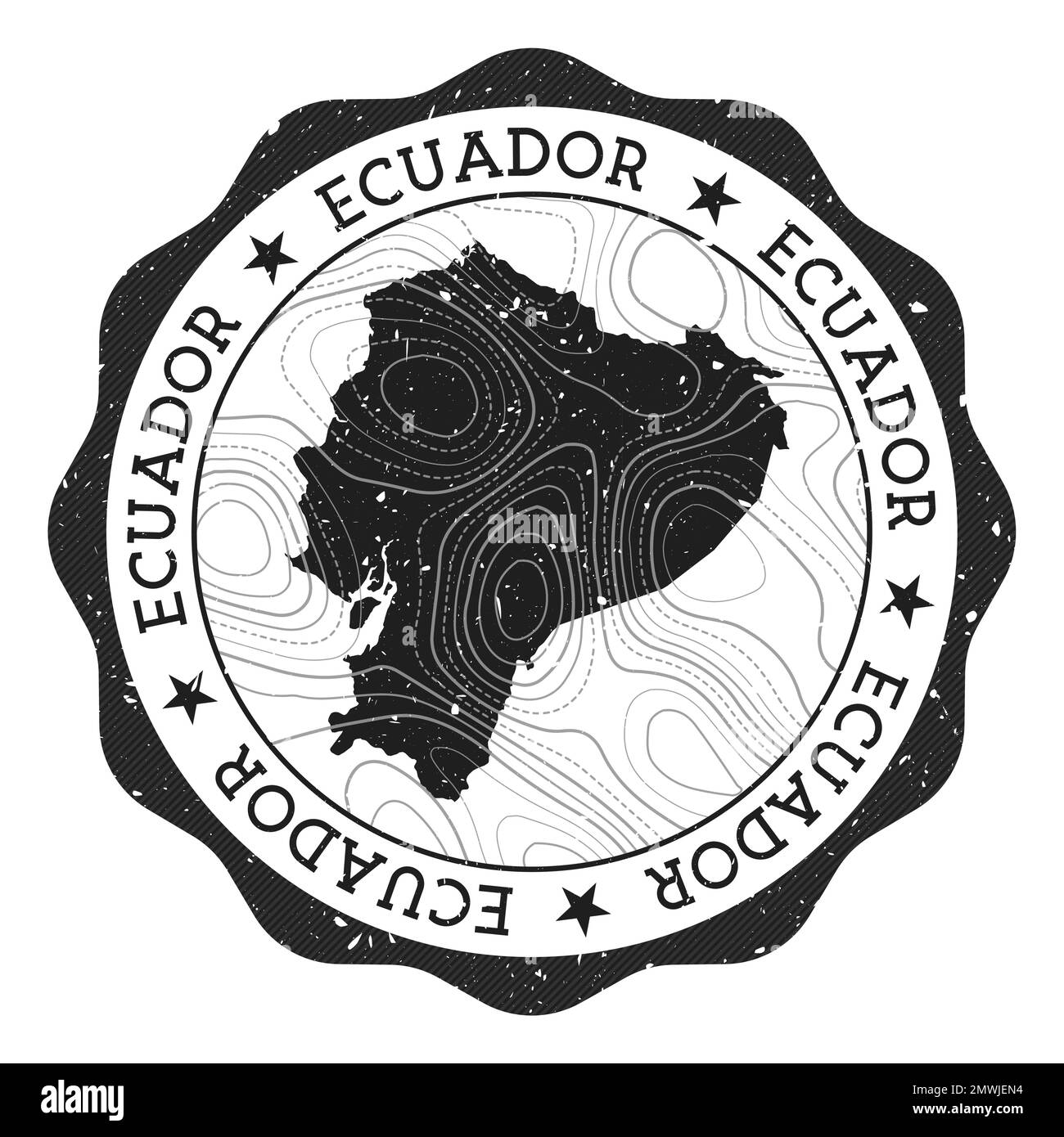 Ecuador outdoor stamp. Round sticker with map of country with topographic isolines. Vector illustration. Stock Vector